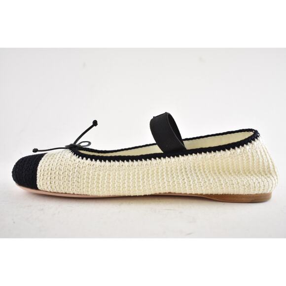 Miu Miu Crochet Knit Black White Bicolor Logo Strap Ballet Ballerina Flats 42 - Picture 16 of 16